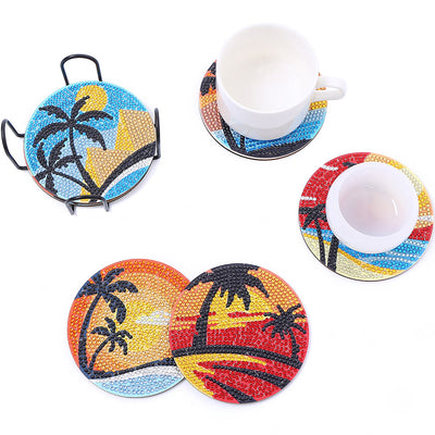 Coconut Trees and Sea Diamond Painting Coasters 6/8Pcs