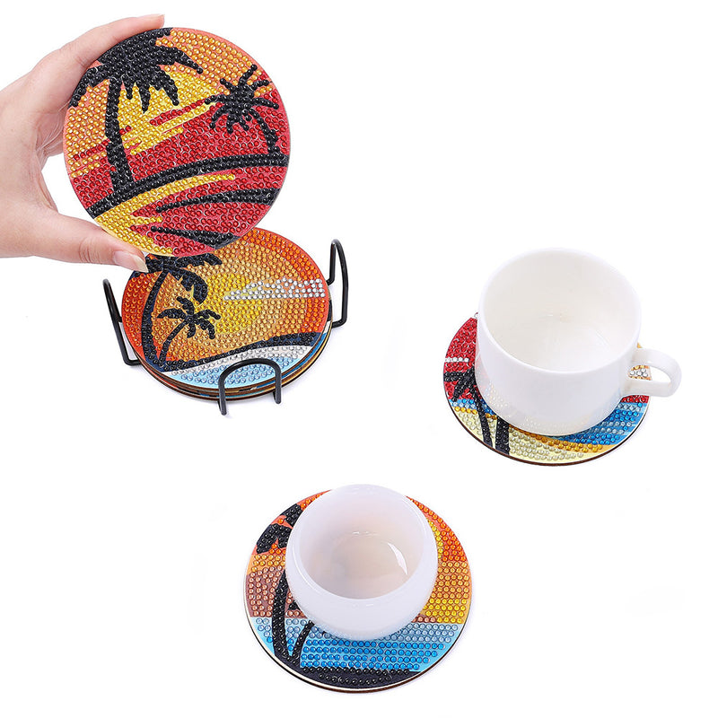 Coconut Trees and Sea Diamond Painting Coasters 6/8Pcs