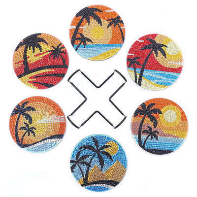 Coconut Trees and Sea Diamond Painting Coasters 6/8Pcs