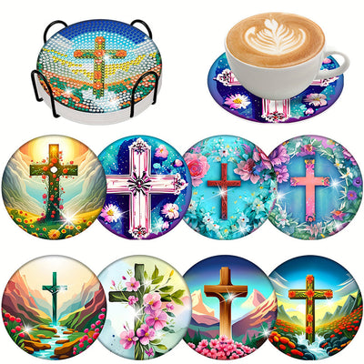 Christianity Cross Diamond Painting Coasters 8Pcs