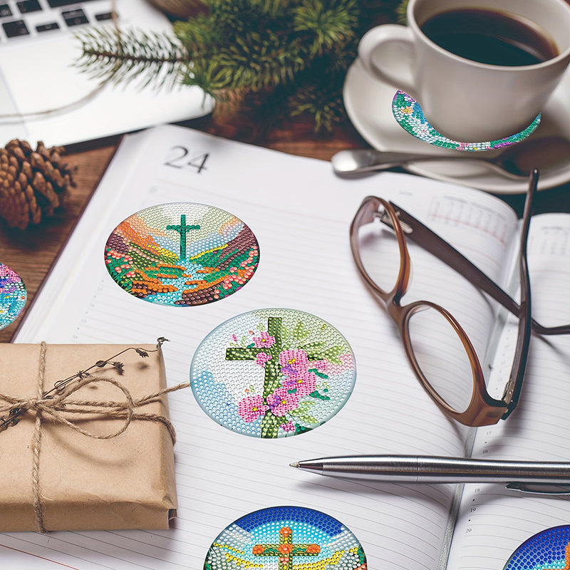 Christianity Cross Diamond Painting Coasters 8Pcs