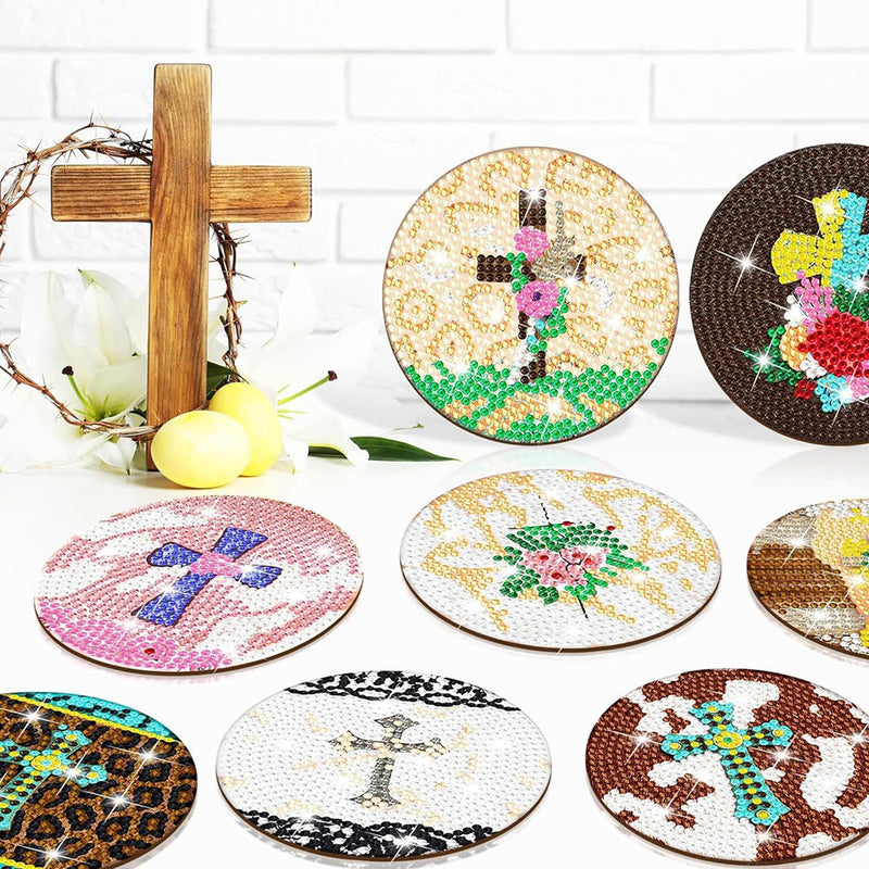 Christianity Cross Diamond Painting Coasters 8Pcs