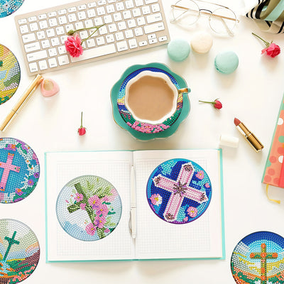 Christianity Cross Diamond Painting Coasters 8Pcs