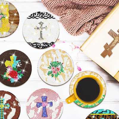 Christianity Cross Diamond Painting Coasters 8Pcs