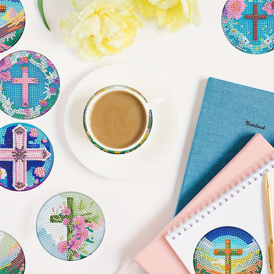 Christianity Cross Diamond Painting Coasters 8Pcs