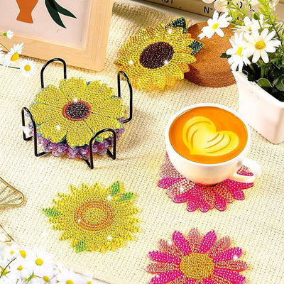 Flowers Diamond Painting Coasters 12Pcs