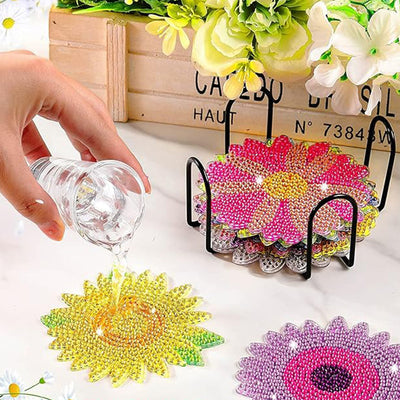 Flowers Diamond Painting Coasters 12Pcs