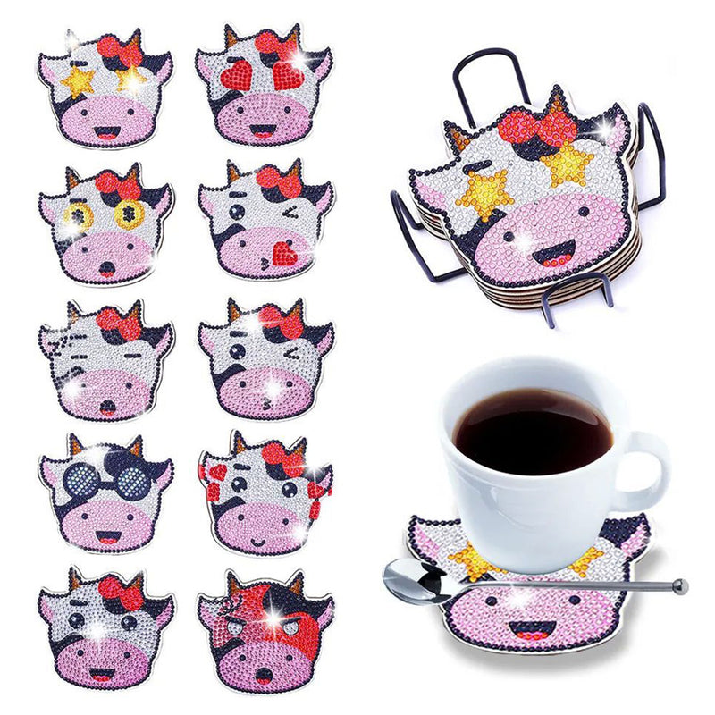 Little Cute Cow Diamond Painting Coasters 10Pcs