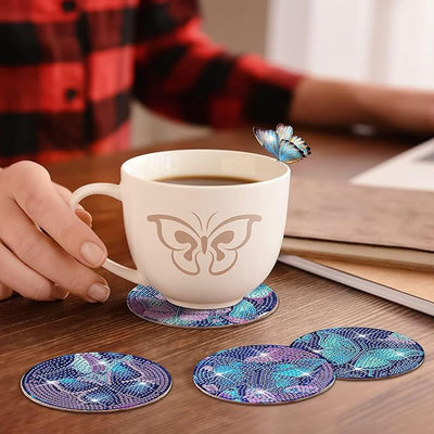 Blue Butterfly Diamond Painting Coasters 8Pcs