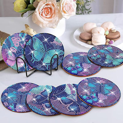 Blue Butterfly Diamond Painting Coasters 8Pcs