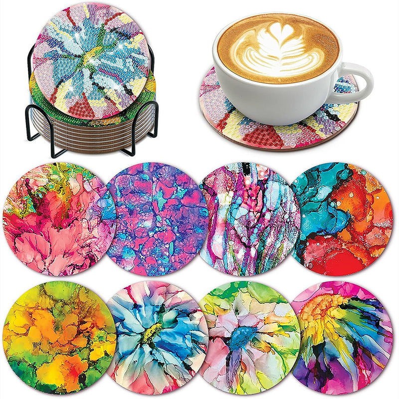 Abstract Flower Diamond Painting Coasters 8Pcs