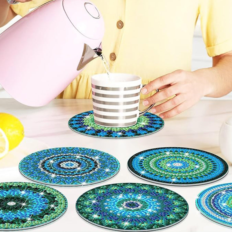 Green Mandala Diamond Painting Coasters 8Pcs