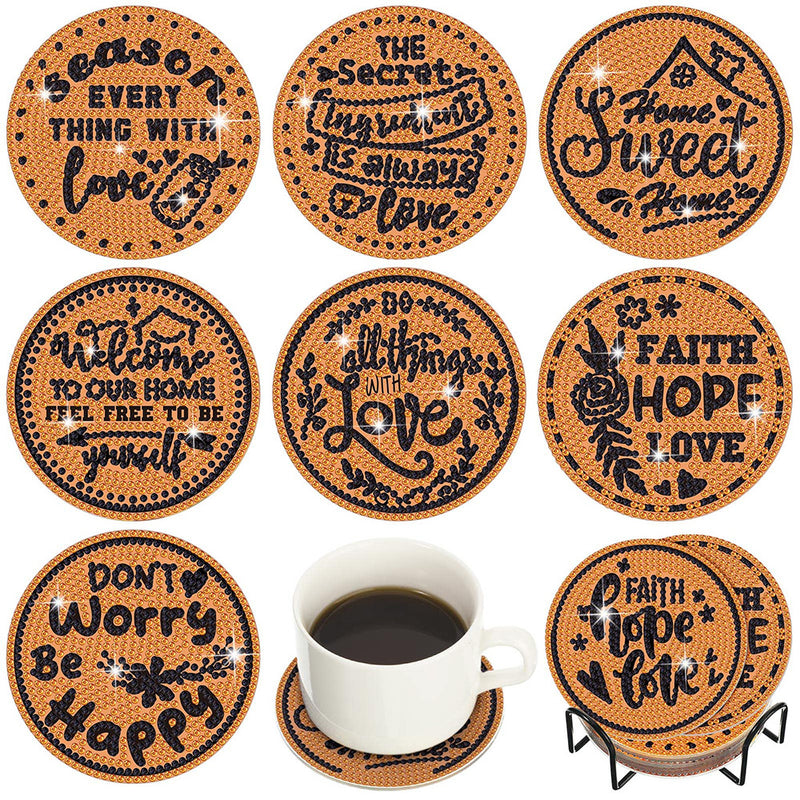 Inspirational Text Diamond Painting Coasters 8Pcs