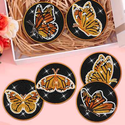 Orange Butterfly Diamond Painting Coasters 8Pcs