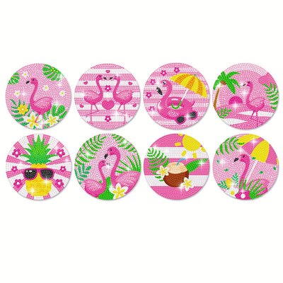 Pink Flamingo Diamond Painting Coasters 8Pcs