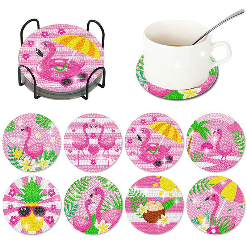 Pink Flamingo Diamond Painting Coasters 8Pcs