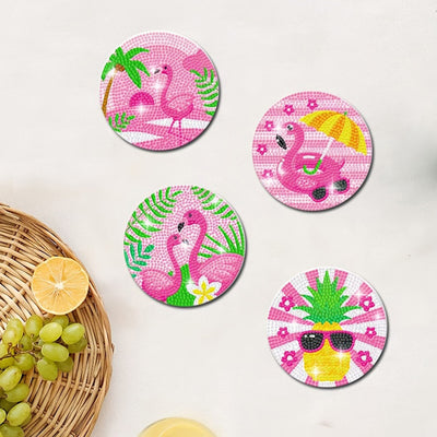 Pink Flamingo Diamond Painting Coasters 8Pcs