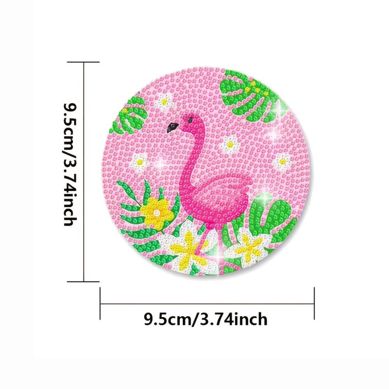 Pink Flamingo Diamond Painting Coasters 8Pcs