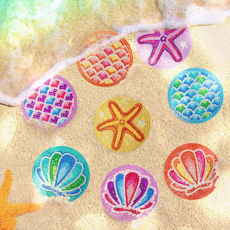 Starfish and Shells Diamond Painting Coasters 8Pcs