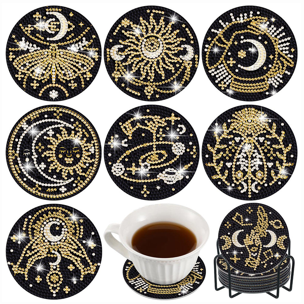 Mysterious Moon and Sun Diamond Painting Coasters 8Pcs