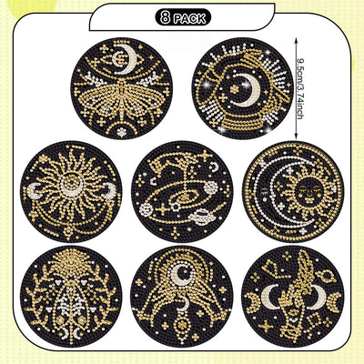 Mysterious Moon and Sun Diamond Painting Coasters 8Pcs