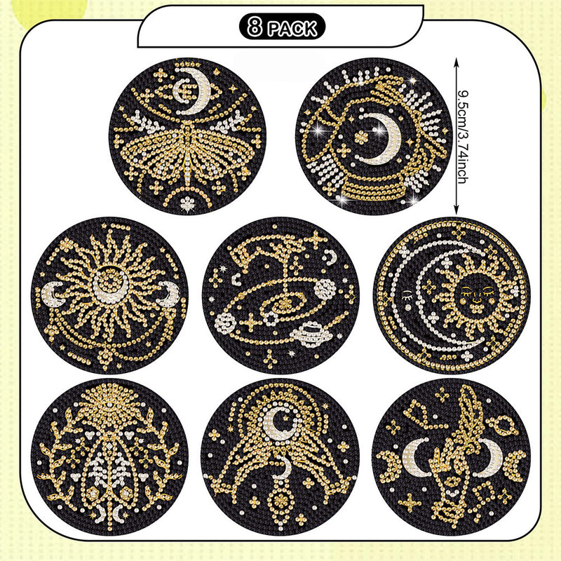 Mysterious Moon and Sun Diamond Painting Coasters 8Pcs