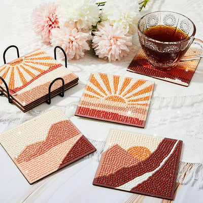 Square Landscape Diamond Painting Coasters 8Pcs