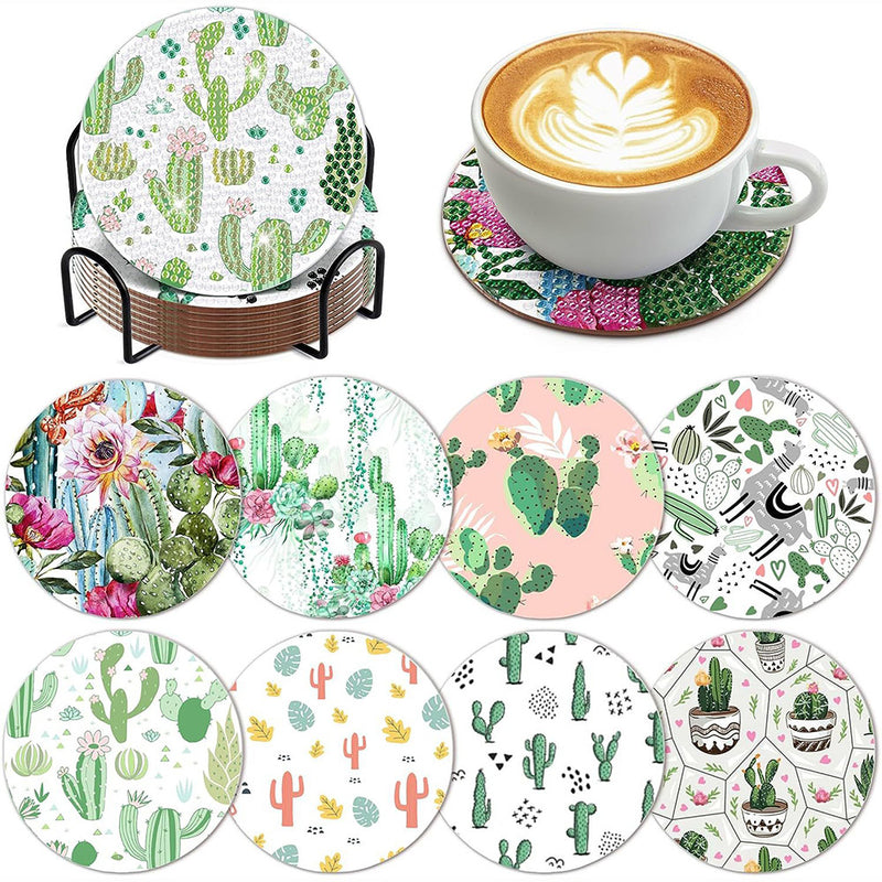 Cactus Diamond Painting Coasters 8Pcs