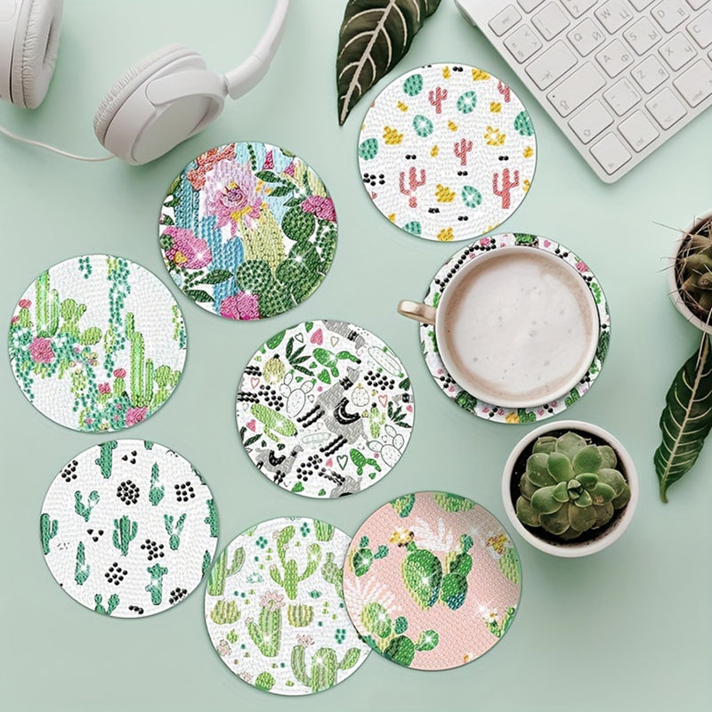 Cactus Diamond Painting Coasters 8Pcs