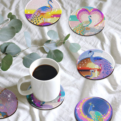 Peacock Diamond Painting Coasters 6Pcs