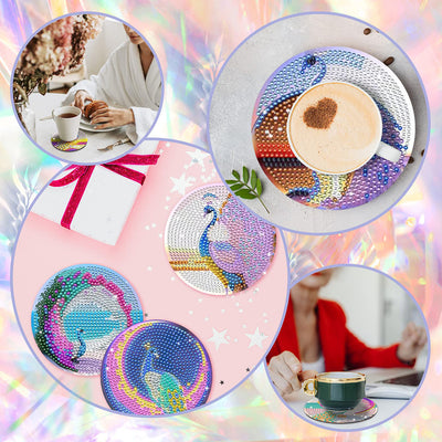 Peacock Diamond Painting Coasters 6Pcs