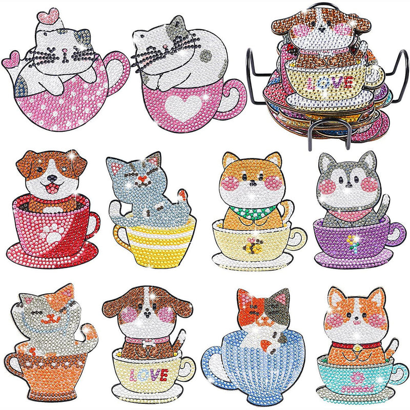 Cute Cup Cat Diamond Painting Coasters 10Pcs