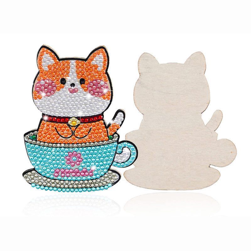 Cute Cup Cat Diamond Painting Coasters 10Pcs