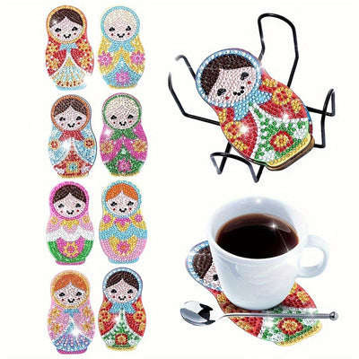 Matryoshka Dolls Diamond Painting Coasters 8Pcs