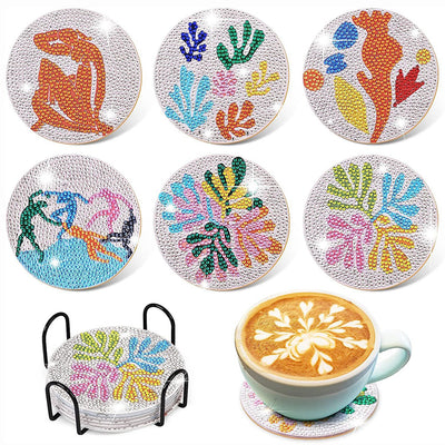 Abstract Leaves Diamond Painting Coasters 6Pcs