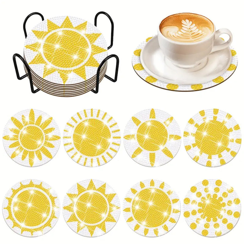 Yelow Sun Diamond Painting Coasters 8Pcs