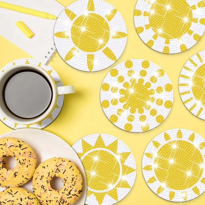 Yelow Sun Diamond Painting Coasters 8Pcs