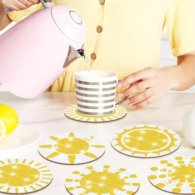 Yelow Sun Diamond Painting Coasters 8Pcs