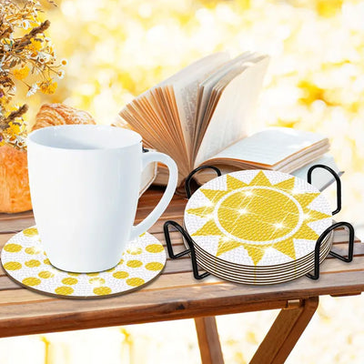 Yelow Sun Diamond Painting Coasters 8Pcs