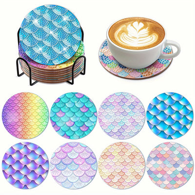Colorful Scales Diamond Painting Coasters 8Pcs