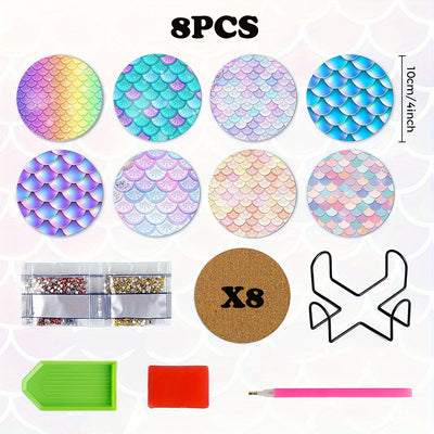 Colorful Scales Diamond Painting Coasters 8Pcs