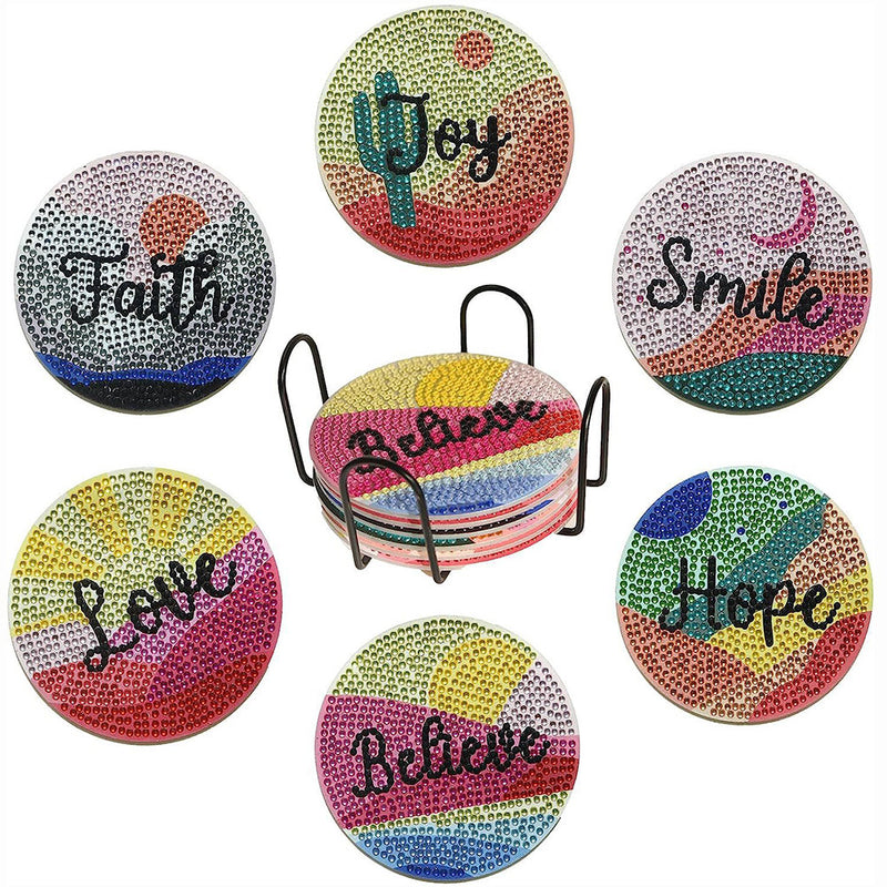 Inspirational Words Diamond Painting Coasters 6Pcs