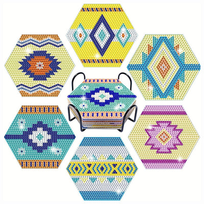 Hexagon Geometric Pattern Diamond Painting Coasters 6Pcs
