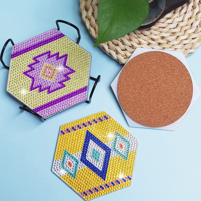 Hexagon Geometric Pattern Diamond Painting Coasters 6Pcs