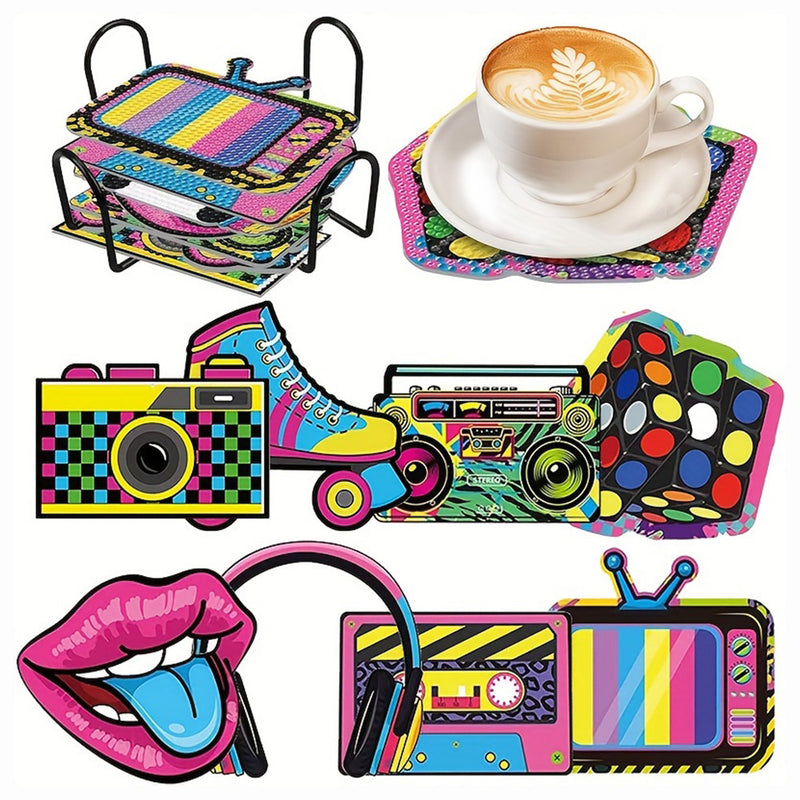 Music Headset Pattern Diamond Painting Coasters 8Pcs