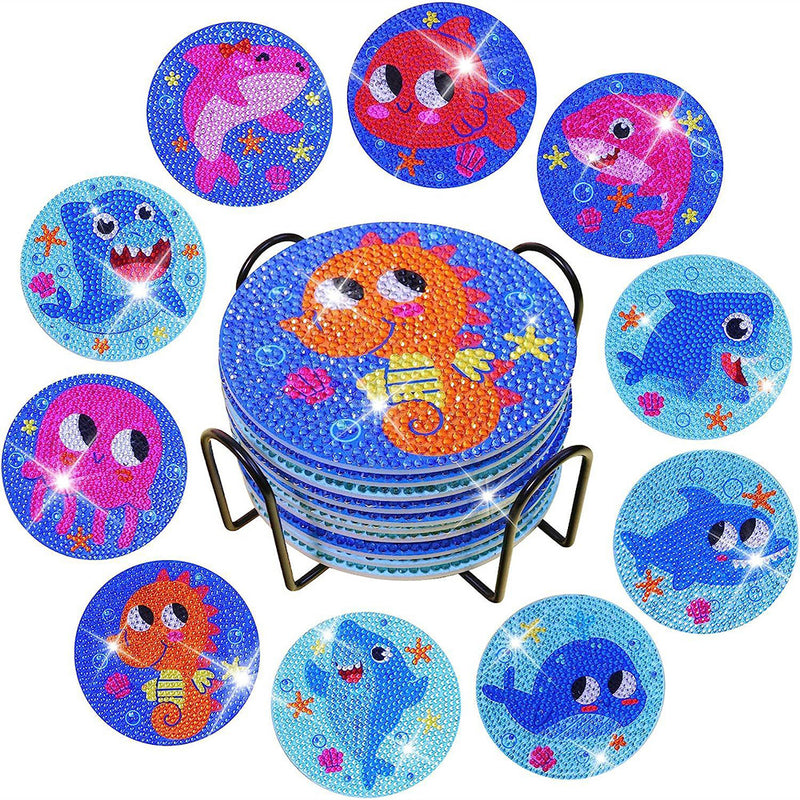 Marine Animal Diamond Painting Coasters 10Pcs