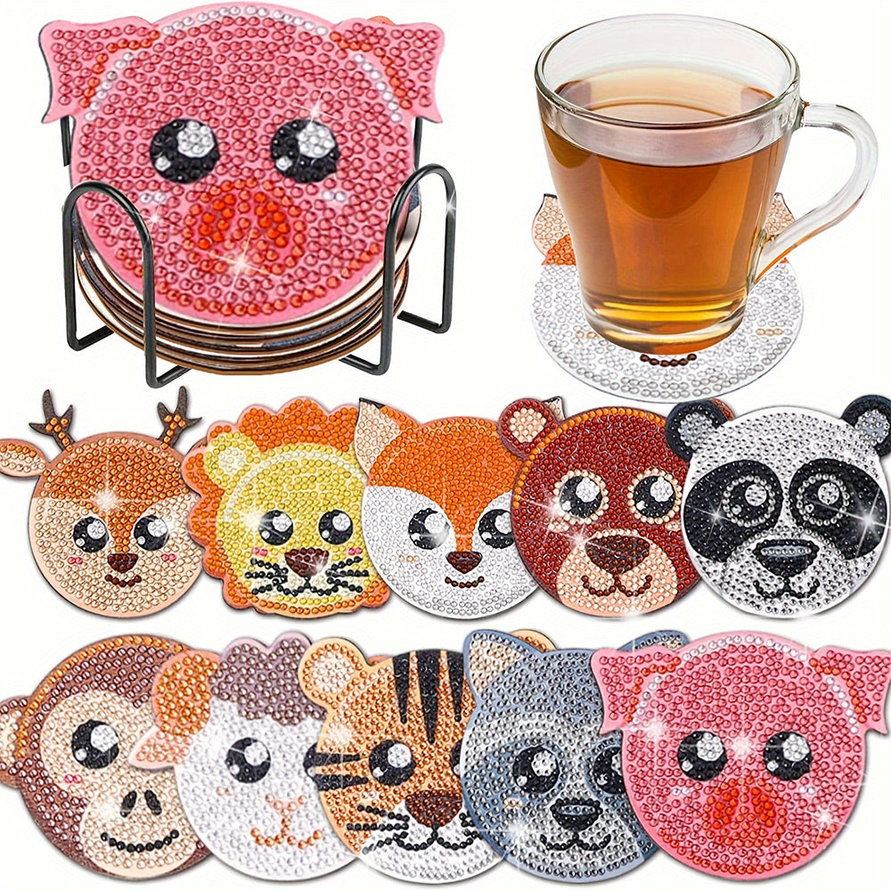 Cute Cartoon Animals Diamond Painting Coasters 10Pcs