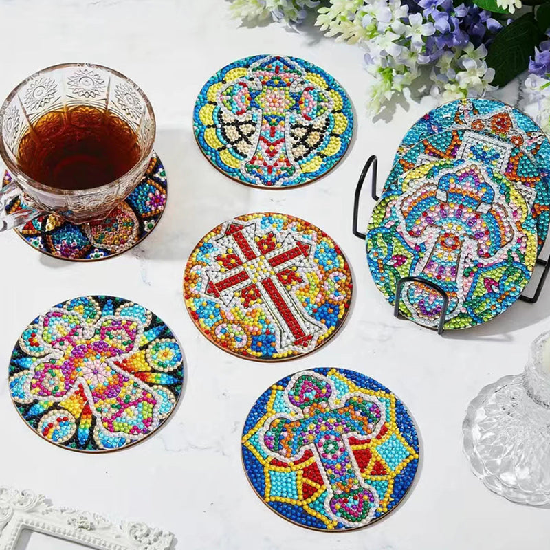 Mandala and Cross Diamond Painting Coasters 8Pcs