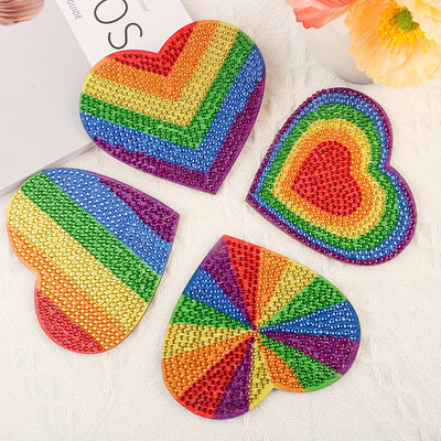 Heart Shaped Rainbow Diamond Painting Coasters 6Pcs