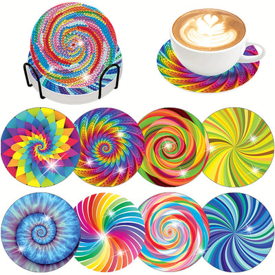 Spiral Psychedelic Colorful Lines Diamond Painting Coasters 8Pcs